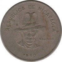 Nicaragua coin 50 Centavos (1980) obverse obverse of 50 Centavos (1980) coin with KM# 42 from Nicaragua. Inscription: REPUBLICA DE NICARAGUA SANDINO 1980