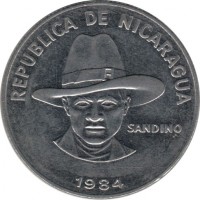 Nicaragua coin 1 Córdoba (1984 - 1985) obverse obverse of 1 Córdoba (1984 - 1985) coin with KM# 43a from Nicaragua. Inscription: REPUBLICA DE NICARAGUA SANDINO 1984