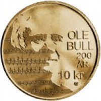 reverse of 10 Kroner - Harald V - 200th Anniversary of the Birth of Ole Bull (2010) coin with KM# 483 from Norway. Inscription: OLE BULL 200 AR 10 kr