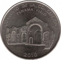 reverse of 1/2 Balboa - Old Panama: Convent of the Conception (2010) coin with KM# 140 from Panama. Inscription: CONVENTO DE LAS MONJAS DE LA CONCEPCIÓN PANAMA VIEJO 2010