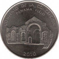 Panama coin 1/2 Balboa - Old Panama: Convent of the Conception (2010) reverse reverse of 1/2 Balboa - Old Panama: Convent of the Conception (2010) coin with KM# 140 from Panama. Inscription: CONVENTO DE LAS MONJAS DE LA CONCEPCIÓN PANAMA VIEJO 2010