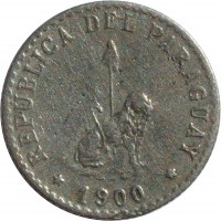 obverse of 20 Centavos (1900 - 1903) coin with KM# 8 from Paraguay. Inscription: REPUBLICA DEL PARAGUAY 1900