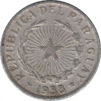 obverse of 50 Centavos (1938) coin with KM# 15 from Paraguay. Inscription: REPUBLICA DEL PARAGUAY * 1938 *