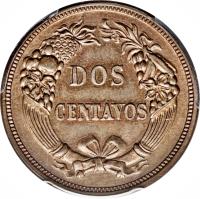 Peru coin 2 Centavos - South Peru (1863 - 1895) reverse reverse of 2 Centavos - South Peru (1863 - 1895) coin with KM# 188 from Peru. Inscription: DOS CENTAVOS