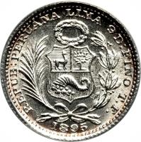 Peru coin 1 Dinero - South Peru (1888 - 1916) obverse obverse of 1 Dinero - South Peru (1888 - 1916) coin with KM# 204 from Peru.