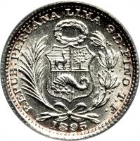 obverse of 1 Dinero - South Peru (1888 - 1916) coin with KM# 204 from Peru.