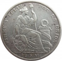 Peru coin 1/2 Sol (1922 - 1935) obverse obverse of 1/2 Sol (1922 - 1935) coin with KM# 216 from Peru. Inscription: REPUBLICA PERUANA-LIMA 1928