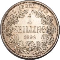 South Africa coin 1 Shilling (1892 - 1897) reverse reverse of 1 Shilling (1892 - 1897) coin with KM# 5 from South Africa. Inscription: Z. AFRIK. REP. 1 SHILLING 1892