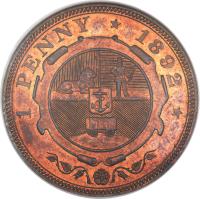 reverse of 1 Penny (1892 - 1898) coin with KM# 2 from South Africa. Inscription: 1 PENNY * 1892 *