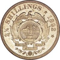 reverse of 2 1/2 Shillings (1892 - 1897) coin with KM# 7 from South Africa. Inscription: 2½ SHILLINGS * 1892 * EENDRAGT MAAKT MAGT