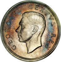 obverse of 5 Shillings - George VI - SOUTH AFRICA - SUID-AFRIKA (1948 - 1950) coin with KM# 40.1 from South Africa. Inscription: GEORGIVS SEXTVS REX