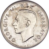 obverse of 2 1/2 Shillings - George VI (1937 - 1947) coin with KM# 30 from South Africa. Inscription: GEORGIVS VI REX IMPERATOR