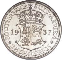 South Africa coin 2 1/2 Shillings - George VI (1937 - 1947) reverse reverse of 2 1/2 Shillings - George VI (1937 - 1947) coin with KM# 30 from South Africa. Inscription: SOUTH · AFRICA SUID · AFRIKA 19 41 21/2 SHILLINGS