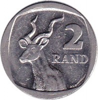 reverse of 2 Rand - AFRIKA BORWA - AFORIKA BORWA (2009) coin with KM# 469 from South Africa. Inscription: 2 RAND ALS