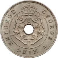 obverse of 1 Penny - George V (1934 - 1936) coin with KM# 7 from Southern Rhodesia. Inscription: GEORGE V KING EMPEROR