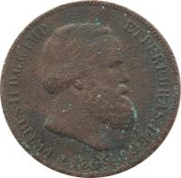 obverse of 10 Réis - Pedro II (1868 - 1870) coin with KM# 473 from Brazil. Inscription: PETRUS II D.G.C.IMP. ET PERP.BRAS.DEF *1870*