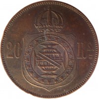 reverse of 20 Réis - Pedro II (1868 - 1870) coin with KM# 474 from Brazil. Inscription: 20 Rs