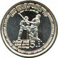 Sri Lanka coin 5 Rupees - Cricket (1999) reverse reverse of 5 Rupees - Cricket (1999) coin with KM# 161 from Sri Lanka.