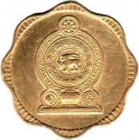 obverse of 10 Cents (1975) coin with KM# 140 from Sri Lanka.
