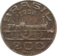 obverse of 200 Réis (1936 - 1938) coin with KM# 537 from Brazil. Inscription: BRASIL 1936 200 RS