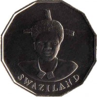 obverse of 50 Cents - Mswati III (1986 - 1993) coin with KM# 43 from Swaziland. Inscription: SWAZILAND