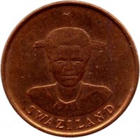 obverse of 1 Cent - Dzeliwe (1986) coin with KM# 39 from Swaziland. Inscription: SWAZILAND