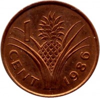 reverse of 1 Cent - Dzeliwe (1986) coin with KM# 39 from Swaziland. Inscription: 1 CENT 1986