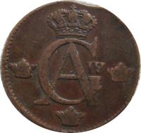 obverse of 1/2 Skilling - Gustaf IV Adolf (1802 - 1809) coin with KM# 565 from Sweden. Inscription: GA