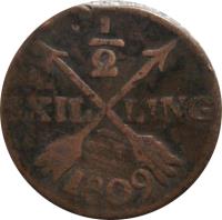 reverse of 1/2 Skilling - Gustaf IV Adolf (1802 - 1809) coin with KM# 565 from Sweden. Inscription: 1/2 SKILLING 1807