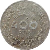 obverse of 400 Réis (1938 - 1942) coin with KM# 547 from Brazil. Inscription: BRASIL 400 RÉIS 1940
