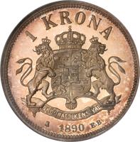 reverse of 1 Krona - Oscar II - Without initials below bust (1890 - 1904) coin with KM# 760 from Sweden. Inscription: 1 KRONA BRÖDRAFOLKENS VÄL 1898