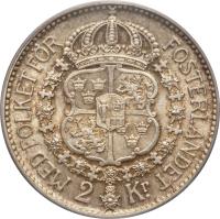 Sweden coin 2 Kronor - Gustaf V (1910 - 1940) reverse reverse of 2 Kronor - Gustaf V (1910 - 1940) coin with KM# 787 from Sweden.