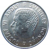 obverse of 5 Kronor - Gustaf VI Adolf (1954 - 1971) coin with KM# 829 from Sweden. Inscription: GUSTAF VI ADOLF SVERIGES KONUNG U