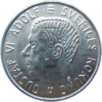 Sweden coin 5 Kronor - Gustaf VI Adolf (1954 - 1971) obverse obverse of 5 Kronor - Gustaf VI Adolf (1954 - 1971) coin with KM# 829 from Sweden. Inscription: GUSTAF VI ADOLF SVERIGES KONUNG U