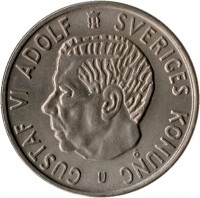 obverse of 2 Kronor - Gustaf VI Adolf (1968 - 1971) coin with KM# 827a from Sweden. Inscription: GUSTAF VI ADOLF SVERIGES KONUNG U