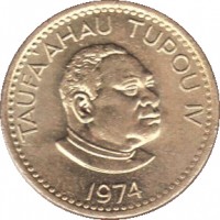 obverse of 1 Seniti - Taufa'ahau Tupou IV (1974) coin with KM# 27a from Tonga. Inscription: TAUFA'AHAU TUPOU IV 1974