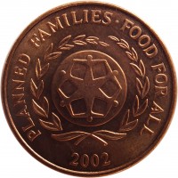 Tonga coin 2 Seniti - Taufa'ahau Tupou IV - FAO (2002 - 2005) obverse obverse of 2 Seniti - Taufa'ahau Tupou IV - FAO (2002 - 2005) coin with KM# 67a from Tonga. Inscription: PLANNED FAMILIES · FOOD FOR ALL 2002