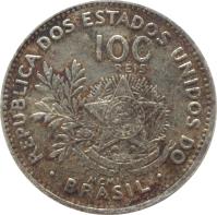Brazil coin 100 Réis (1901) obverse obverse of 100 Réis (1901) coin with KM# 503 from Brazil. Inscription: REPUBLICA DOS ESTADOS UNIDOS DO 100 RÉIS ESTADOS UNIDOS DO BRASIL 15 DE NOVEMBRO DE 1889 MCMI · BRASIL ·