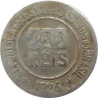 obverse of 200 Réis (1918 - 1935) coin with KM# 519 from Brazil. Inscription: REPUBLICA DOS ESTADOS UNIDOS DO BRASIL 200 RÉIS *1932*