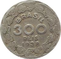 obverse of 300 Réis (1938 - 1942) coin with KM# 546 from Brazil. Inscription: BRASIL 300 RÉIS 1940