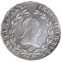 obverse of 20 Kreuzer - Franz II (1804 - 1806) coin with KM# 2140 from Austria. Inscription: FRANC II. D. G. R. I. S. A. GERM. HV. BO. REX.