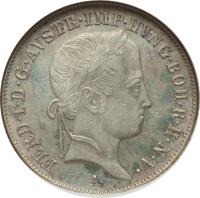 obverse of 20 Kreuzer - Ferdinand I (1837 - 1848) coin with KM# 2208 from Austria. Inscription: FERD · I · D · G · AVSTR · IMP · HVNG · BOH · R · H · N · V · A