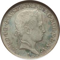 Austria coin 20 Kreuzer - Ferdinand I (1837 - 1848) obverse obverse of 20 Kreuzer - Ferdinand I (1837 - 1848) coin with KM# 2208 from Austria. Inscription: FERD · I · D · G · AVSTR · IMP · HVNG · BOH · R · H · N · V · A