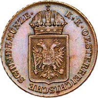 obverse of 2 Kreuzer - Ferdinand I (1848) coin with KM# 2188 from Austria. Inscription: K · K · OESTERREICHISCHE SCHEIDEMUNZE ·