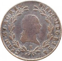 Austria coin 20 Kreuzer - Franz II (1792 - 1804) obverse obverse of 20 Kreuzer - Franz II (1792 - 1804) coin with KM# 2139 from Austria. Inscription: FRANC · II · D · G · R · I · S · A · GERM · HV · BO · REX · E