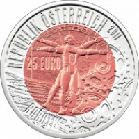 Austria coin 25 Euro - Robotics (2011) obverse obverse of 25 Euro - Robotics (2011) coin with KM# 3204 from Austria. Inscription: REPUBLIK ÖSTERREICH 2011 25 EURO ROBOTIK