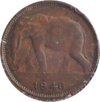 obverse of 1 Franc - Leopold III (1944 - 1949) coin with KM# 26 from Belgian Congo. Inscription: 1946