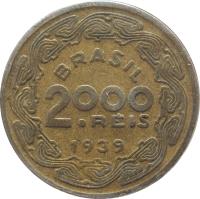 obverse of 2000 Réis (1939) coin with KM# 551 from Brazil. Inscription: BRASIL 2.000 RÉIS 1939
