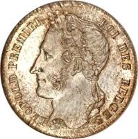 obverse of 1/2 Franc - Leopold I (1833 - 1844) coin with KM# 6 from Belgium. Inscription: LEOPOLD PREMIER ROI DES BELGES BRAEMT P.