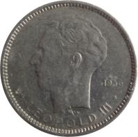 obverse of 5 Francs - Leopold III - Dutch text (1936) coin with KM# 109 from Belgium. Inscription: 1936 Rau LEOPOLD III